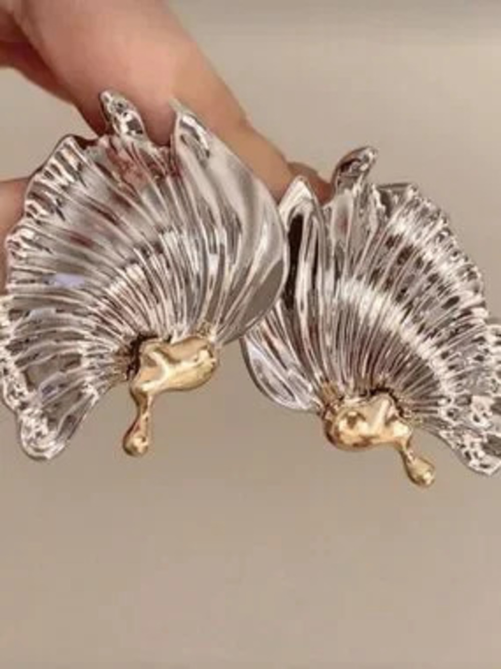 Silver Petal Drop Earrings with Gold Accents